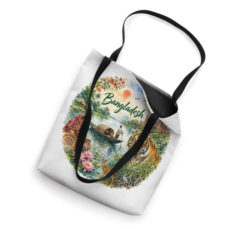 Bangladesh Adventure Tote Bag Featuring Dope Sundarbans Tiger Prints Smooth Lightweight Polyester Canvas For South Asia Travel And Dhaka Tours with black handles