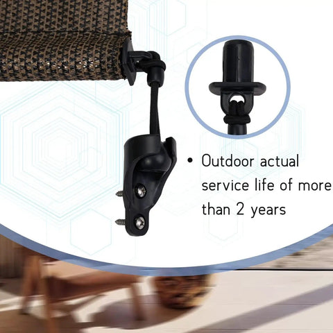 Kickass Sunshade Replacement Bungee Tie Down Kit With End Covers 3 Pack For Outdoor Roller Blinds Savage Weather Resistant Black Windproof Anchors close-up of black tie down with anchor for outdoor use