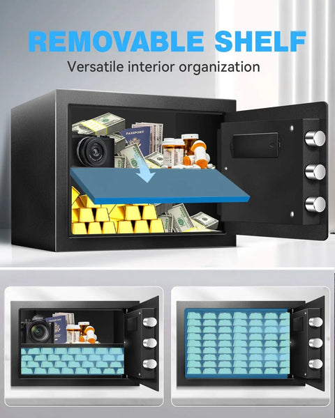 1.7 Cu Ft Home Safe With Digital Lock, Movable Partition, Smart Alarm, Silent Keypad Mode, And Motion Sensor Lights interior view