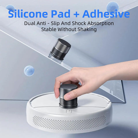 Heavy Duty Adjustable Metal Microwave Riser And Air Fryer Stand Elevators With Non Slip Pads Four Pack, showing silicone pad technology.