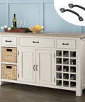 Cabinet with installed 12 Pack Rustic Barn Door Handles Set 4 Inch Length Hole To Hole 3.2 Inches Metal Gate Pull Handles in black.