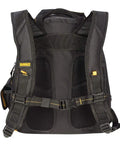 Back view of LED Light Tool Backpack With 57 Pockets Black And Yellow Three Light Settings Up To 39 Lumens Heavy Duty Comfort Carry