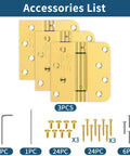 Self Closing Door Hinges With Spring Loaded Action, 4 Inch, Brushed Gold, with accessories, UL Listed, 3 Pack, exterior use