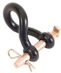 Heavy Duty Heat Treated Twist Clevis One Inch Trade Size Five Inches Usable 25000 Lb Capacity Black Powder Coated tractor hitch adapter close-up.