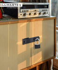 Cabinet secured with Heavy Duty Steel Hasp Latch 7 Three Quarters Inch Extra Thick Locking Hasp, black powder coat finish