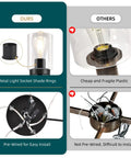 Comparison of 4 Light Black Dining Room Chandelier With Glass Shades: metal socket rings and pre-wired vs plastic and unwired