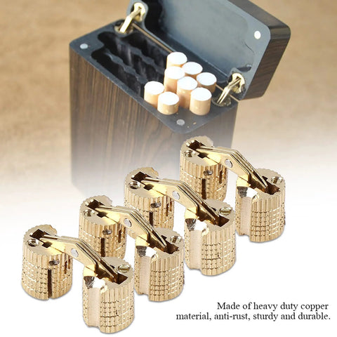 Hidden Copper Brass Cabinet Hinges 8mm 180 Degree Opening 4 Pack shown with open jewelry box demonstrating installation
