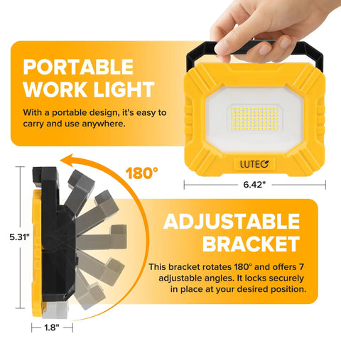 3500 Lumen Rechargeable Magnetic Work Light With Stand Portable 5000K Flood Light showing adjustable bracket and portability