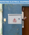 Weatherproof Outdoor Electrical Junction Box 300x400x160mm Heavy Duty Iron Distribution Panel for circuit protection outdoors.