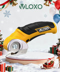 Cordless Cardboard Cutter Electric Scissors With Safety Lock For Cardboard, Fast 240 RPM Cutting, on snow with Christmas decor