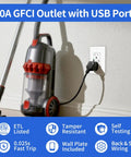 Solid Setup GFCI Outlet With Dual USB A Plus C Ports In White Pack Of 20 Tamper Resistant Self Testing GFI Receptacle with vacuum.