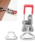 Heavy Duty Stainless Steel Toggle Latch With Adjustable Clamping Force For Garage Gear And Decor Setup Holds Up To 1323 Pounds Like A Boss, stainless steel latch with red handle on panel