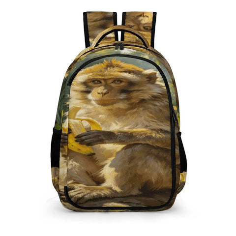 Jungle Monkey Banana Printed Unisex Backpack With Large Capacity, Durable Polyester Daypack For School And Travel, front view