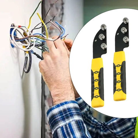 Hand using Heavy Duty Stainless Steel Wire Straightener Tool Set For Electrical Projects on tangled wires.