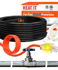 Water Pipe Heat Tape For Metal And Plastic Pipes, 3 Ft Length, with grounded plug and thermostat, coils and box in background