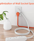 25 Foot Flat Plug Extension Cord With Three Outlets 13 Amp 125 Volt Grounded Indoor Cable shown coiled on a wooden surface