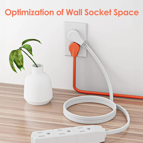 25 Foot Flat Plug Extension Cord With Three Outlets 13 Amp 125 Volt Grounded Indoor Cable shown coiled on a wooden surface