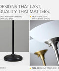 Close-up of a black torchiere floor lamp with frosted white shade and metal base, focus keyword: Black Torchiere Floor Lamp With Frosted White Shade, 300W Double Socket, 71-Inch Tall Modern Accent Lighting For Bedroom, Living Room, Or Home Office