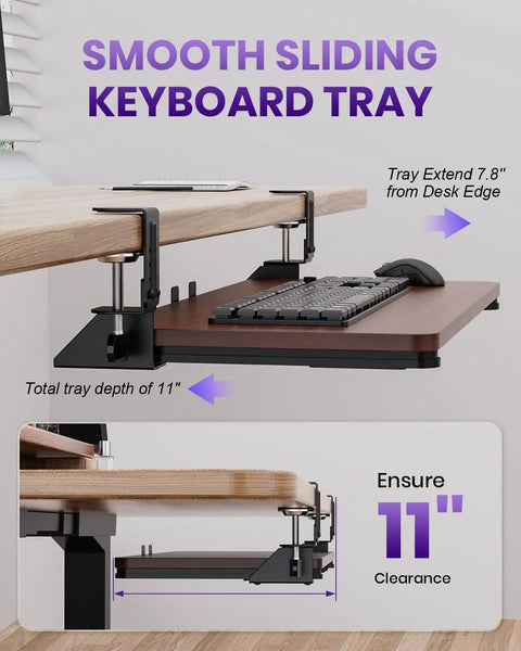 Under Desk Keyboard And Mouse Tray In Walnut Finish A Spacious 20 By 11 Point 8 Inch Board For Space Saving And Ergonomic Comfort For Your All Day Home And Office Setup, clamps under desk