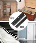 Composite image featuring Two Pack 12 Inch Piano Hinges In Stainless Steel Black Heavy Duty For Doors Cabinets Woodworking And Marine Applications