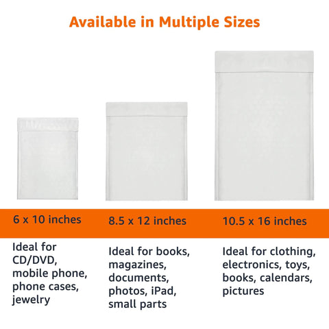 Poly Bubble Mailer 8.5x12 Inches Self Seal With Three Sixteenths Inch Air Bubble Interior, Tear-Resistant White And Grey, 100 Pack