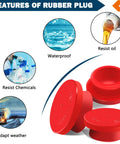 Features of rubber plugs including waterproof, oil resistance, chemical resistance, and weather adaptability with red plugs