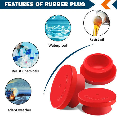Features of rubber plugs including waterproof, oil resistance, chemical resistance, and weather adaptability with red plugs