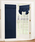 Self Sticky Blackout Curtain Panel For Windows And French Doors No Drill Easy Install Thermal Insulated Light Blocking And Energy Efficient Double Blind Navy 26 By 69 Inches One Panel With Included Straps installed on French doors.