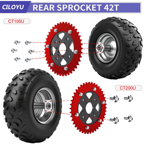 420 Chain Sprocket 42 Tooth Mini Bike Sprocket Hub Adapter Replacement for CT200U CT100U with detailed assembly image