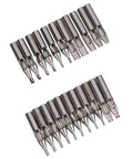 Pro Grade Stainless Steel Tattoo Tip Kit Set 22pc Assorted Round Diamond Magnum DT RT FT Tubes displayed on white background