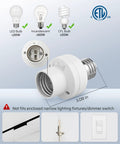 Wireless Remote Light Socket Kit with E26 E27 Sockets shown with compatible bulb types and dimensions