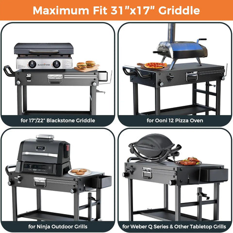 Your Go-To Portable Grill Cart For Blackstone 17 And 22 Inch Griddles with foldable stand, wheels, shelf, and gas tank holder