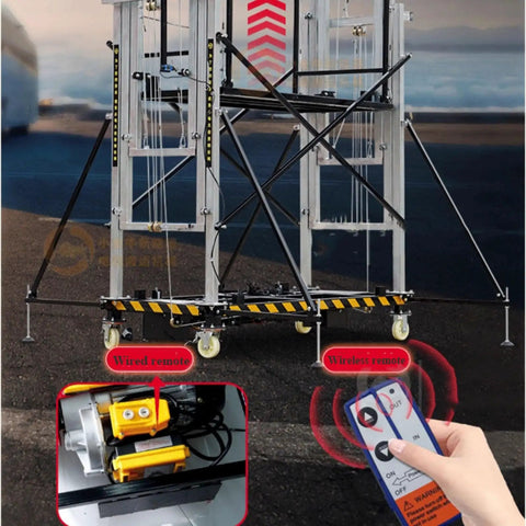 Beefy Electric Scaffolding Lift Platform Heavy Duty Galvanized Steel Mobile Aerial Work Cart with remote controls on display.