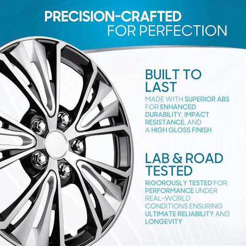 16 Inch Hubcaps Set Of 4 For Steel Wheels OEM Replacement Snap On Wheel Covers Durable ABS Black And Silver 10 Spoke Design