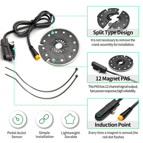KT D12L Pedal Assist Sensor 12 Magnetic Dots PAS For Left Crank Electric Bicycle Easy Install Plug In 100cm Cable Waterproof Connector 90cm Works With 36V 48V 52V 60V Ebikes