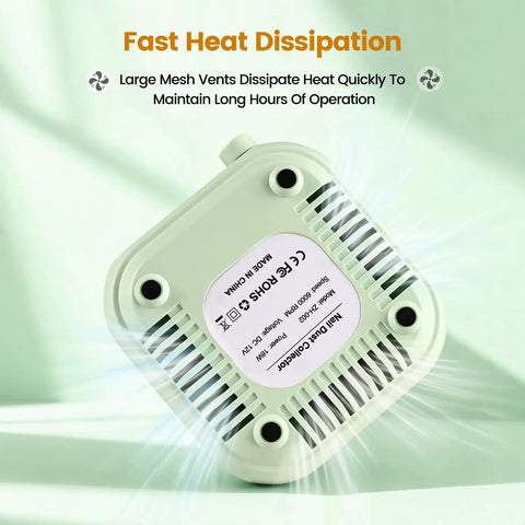 Bottom view of Pocket Sized Nail Dust Collector With 6000 RPM Powerful Suction For Home And Salon showing vents