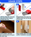 Installation steps for Ultra Thin Magnetic Cabinet Door Catch Kit 12 Pack With Adhesive Mounting demonstrating use and application.