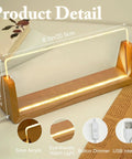 Wooden base LED desk name plate with USB interface, acrylic design, size 8.1in x 3.15in for personalized office decor.