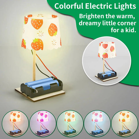 Hands On STEM Lamp Kits For Kids Ages 6 To 12, 6 Pack Bulk Science Craft Projects To Build Wooden Electric Table Lamps, Learn Circuits And Basic Electronics, Ideal For Classrooms Or Home Learning, Batteries Not Included. Wooden strawberry lamp kit on battery base