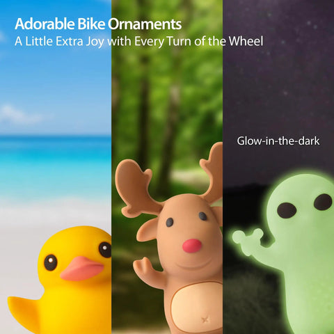 Night Glow Alien Strap On Bike Ornament Silicone Decoration for Stem and Handlebar, waterproof universal mount, glow effect.