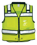 Rock Solid Hi Vis Surveyor Vest With Zipper Front Closure Ansi Class Two Type R Certified Lime Polyester Reflective Safety Vest With Tool Pockets