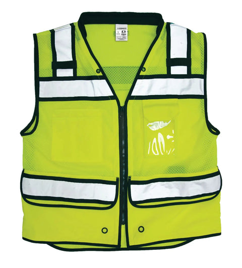 Rock Solid Hi Vis Surveyor Vest With Zipper Front Closure Ansi Class Two Type R Certified Lime Polyester Reflective Safety Vest With Tool Pockets
