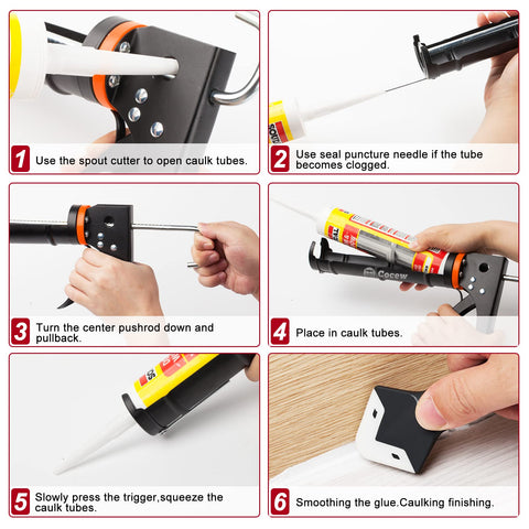 Tutorial steps using All In One DIY Friendly Caulking And Sealing Kit With Smooth Silicone Caulking Gun for neat sealing joints.