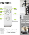 Remote control instructions for Enclosed Caged Square Ceiling Fan With Retro Industrial Metal Cage, Low Profile Flush Mount, Remote Controlled With 3 Speed Settings, Timing, Replaceable Bulbs, Ideal For Bedroom Or Living Room, Black Finish.