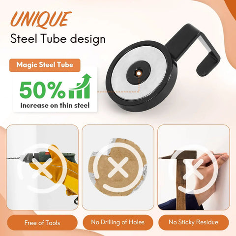 170 Lb Heavy Duty Magnetic Wreath Hanger With Steel Tube Base No Drill Door Hook for metal doors and walls, black design.