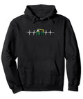 Classic Fit Heavyweight Pullover Hoodie With Dope Tuk Tuk Rickshaw And Vintage Italian Scooter Graphics Designed For Auto Drivers Southeast Asia Road Trip Vibes, featuring green Tuk Tuk print on black.