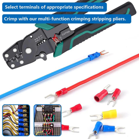 245 Pcs Fork Spade Wire Connectors Kit For 22-16 16-14 12-10 AWG M4 U Type Crimp Terminals Tinned Red Blue Yellow Color Set