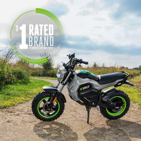 Power Plus Battery Powered Electric Mini Bike With Quiet Hub Motor Top Speed Up To 28 MPH Up To 20 Miles Per Charge 7.5Ah ARC Lithium Batteries Sold Separately Eco Normal Sport Modes With Reverse Parental Controls Battery And Charger Not Included, gray mini bike outdoors