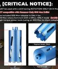 4 Inch Dry Core Drill Bit Kit With 5/8-11 Thread, 9.5 Inch Depth, includes adapters for SDS Plus, SDS Max, and 1/2 Inch Hex Shank