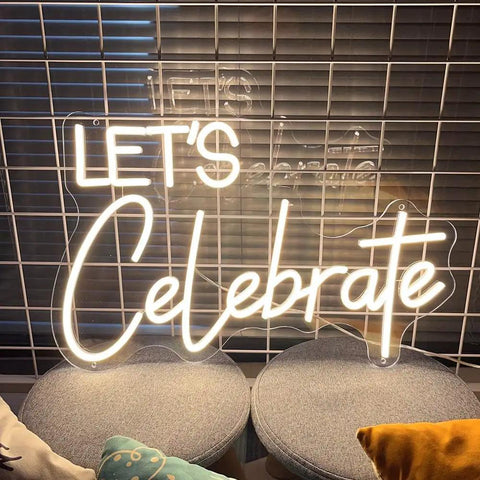 Celebrate LED Neon Sign for Wall Decor Indoor Bedroom Home Glow Up Light Up Sign Large Backdrop 23.6 Inch Warm White Flex Neon Lights